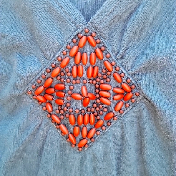 Teal beaded Tee 1X - Picture 3 of 7